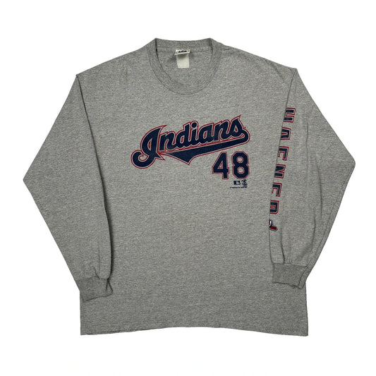 Indians Lee Sport Mlb Long Sleeve T-Shirt - Large Grey Cotton