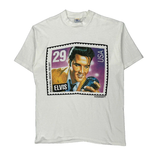 Vintage Elvis Presley Stamp Design Cal Cru Graphic T-Shirt - XL White Cotton