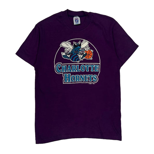 Age 15 Charlotte Hornets Logo Athletics Single Stitch T-Shirt - XL Purple Cotton