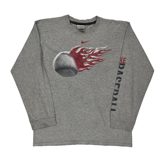 Vintage Nike Graphic Long Sleeve T-Shirt - XL Grey Cotton