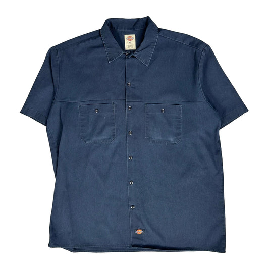 Vintage Dickies Short Sleeve Shirt - XL Blue Polyester Blend