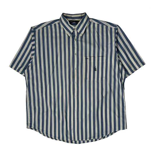 Nautica Striped Short Sleeve Shirt - Large Blue Cotton
