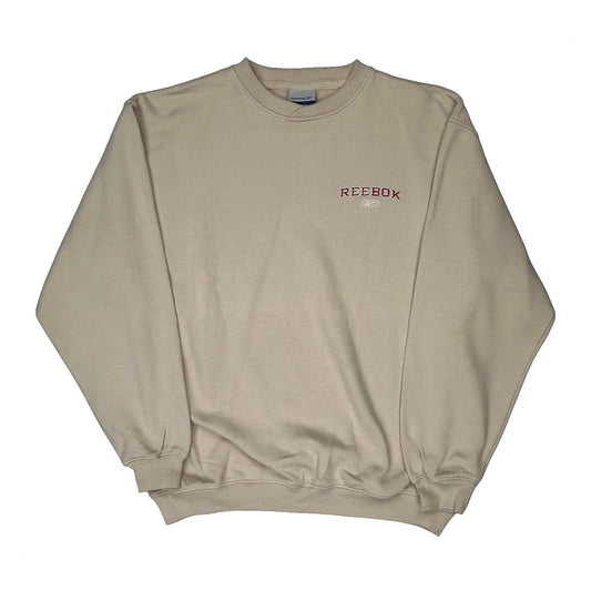 Vintage Reebok Sweatshirt - Large Beige Cotton Blend