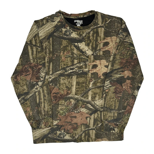 Vintage Mossy Oak Camo Long Sleeve T-Shirt - Large Green Cotton