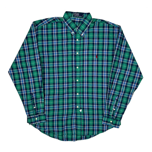 Polo By Ralph Lauren Checked Shirt - XL Green Cotton