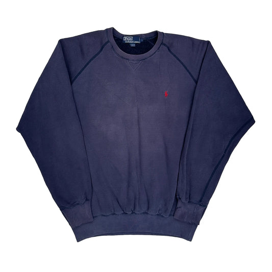 Vintage Polo By Ralph Lauren Faded Raglan V Notch Sweatshirt - Large Purple Acrylic