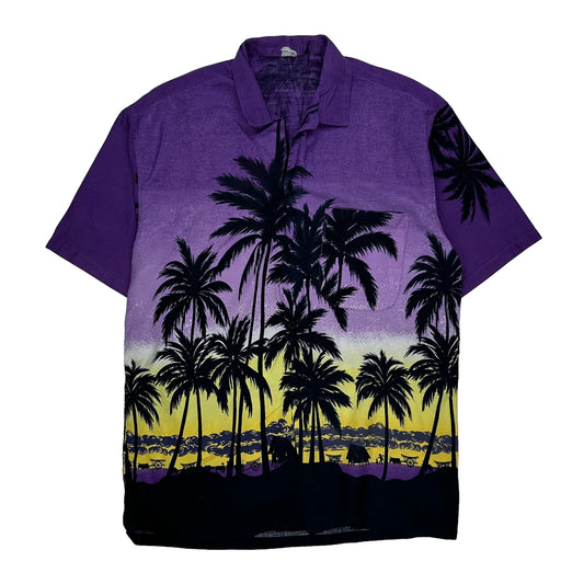 Unbranded Graphic Hawaiian Shirt - Medium Purple Cotton