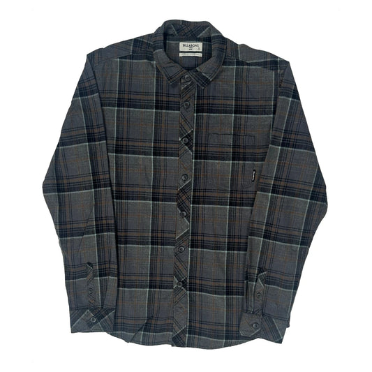 Billabong Checked Flannel Shirt - Medium Grey Cotton