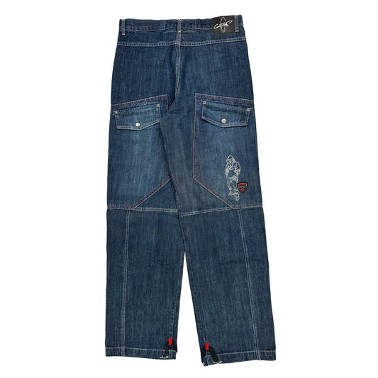 Streetwear Complices Baggy Cargo Jeans - 31W 32L Blue Cotton