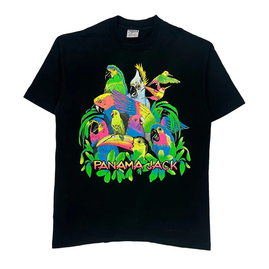Birds Panama Single Stitch T-Shirt - XL Black Cotton