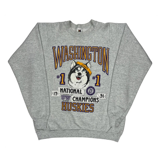 Washington Huskies Fruit Of The Loom Graphic Sweatshirt - 2XL Grey Cotton Blend