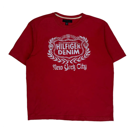 Vintage New York City Tommy Hilfiger Denim T-Shirt - XL Red Cotton
