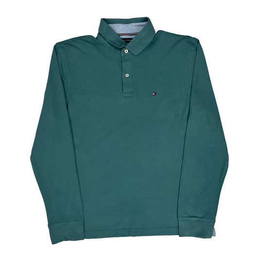 Tommy Hilfiger Long Sleeve Polo Shirt - Medium Green Cotton