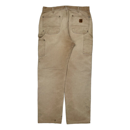 Carhartt Double Knee Carpenter Trousers - 35W 34L Beige Cotton