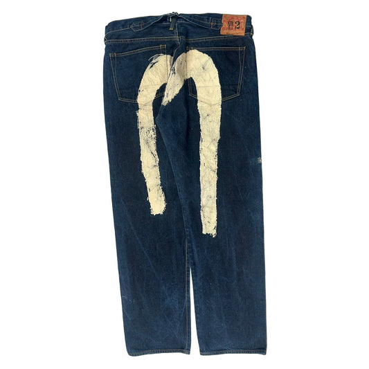 Buckle Back Evisu Graphic Jeans - 40W 35L Dark Wash Denim