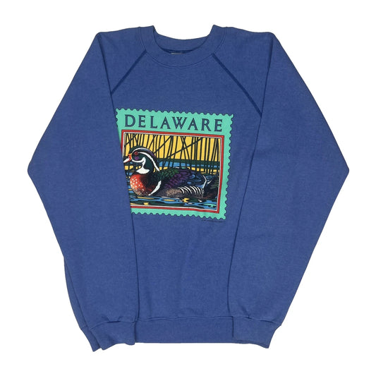 Vintage Made In USA Hanes Graphic Sweatshirt - Large Blue Cotton Blend