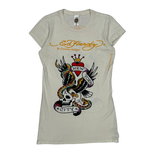 Ed Hardy Graphic T-Shirt - Medium Cream Cotton