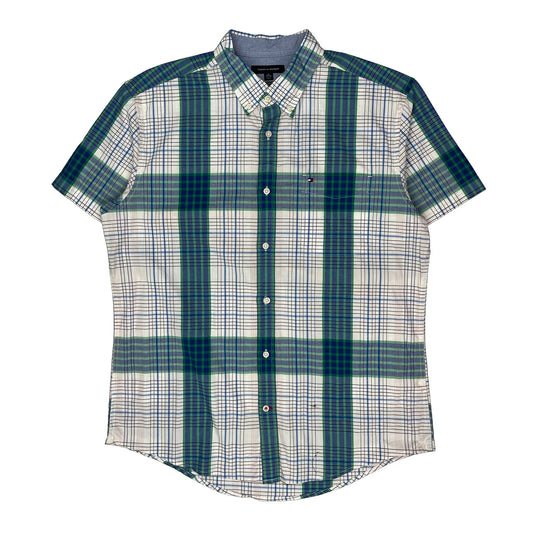 Vintage Tommy Hilfiger Checked Short Sleeve Shirt - XL Green Cotton