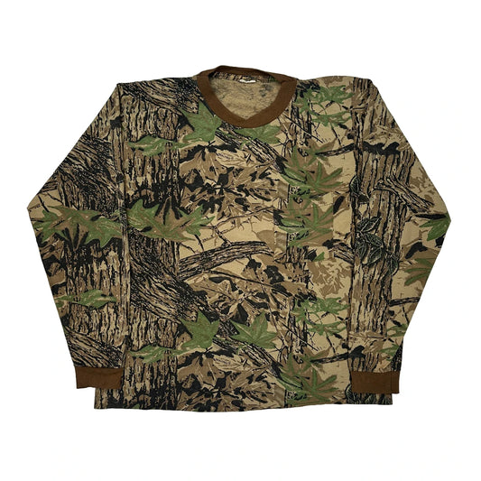 Hunting Mossy Oak Camo Long Sleeve T-Shirt - Large Brown Cotton