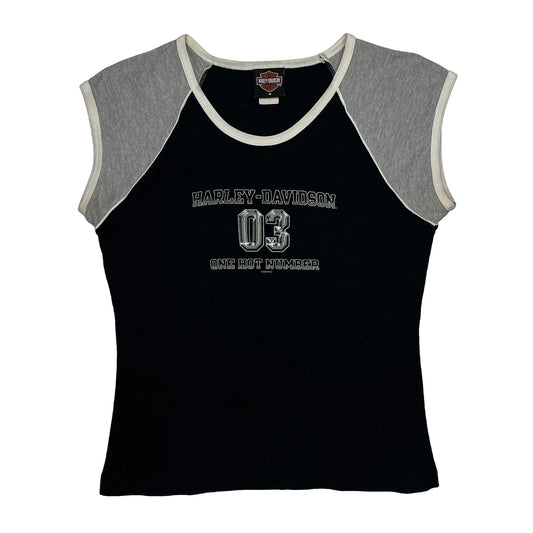 Vintage One Hot Number Harley Davidson Graphic Top - Medium Black Cotton