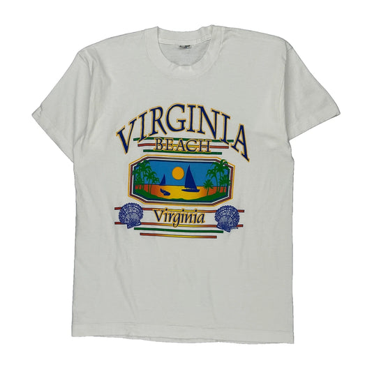 Virginia Beach Fruit Of The Loom Graphic T-Shirt - Large White Cotton