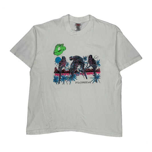 80S Florida Nike Graphic T-Shirt - Large White Cotton