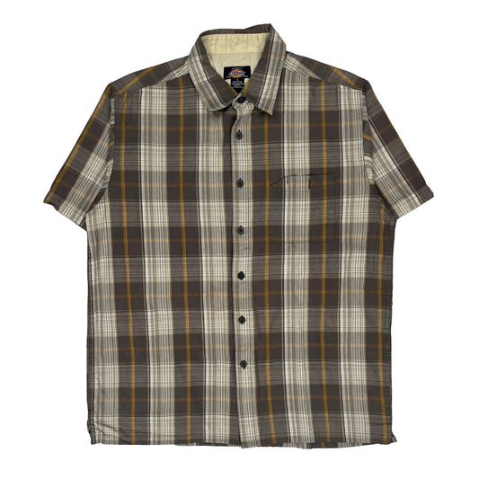 Dickies Checked Short Sleeve Shirt - Large Brown Cotton