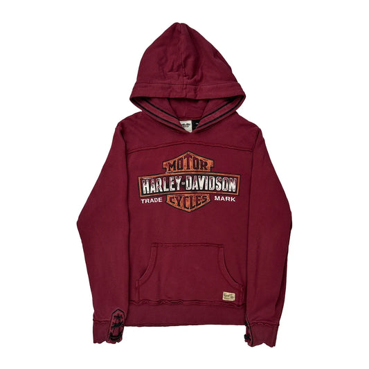 Harley Davidson Spellout Hoodie - 2XL Burgundy Cotton
