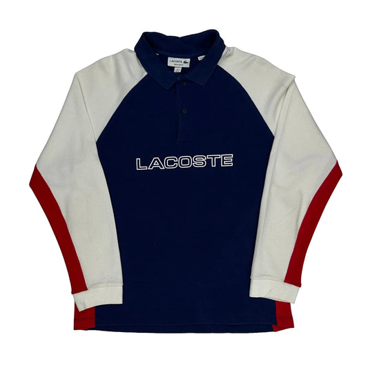 Lacoste Spellout Long Sleeve Polo Shirt - Medium Blue Cotton