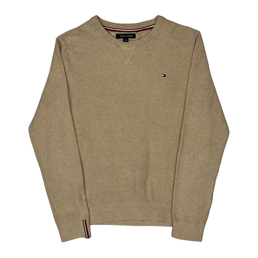 Tommy Hilfiger V-Neck Jumper - Large Beige Knitted