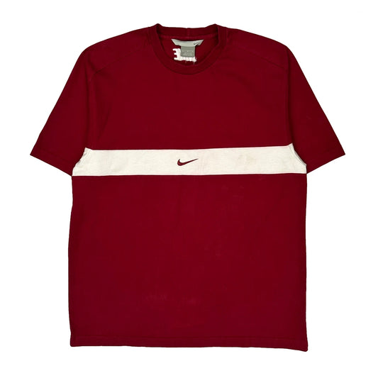 Nike Striped T-Shirt - Large Burgundy Cotton