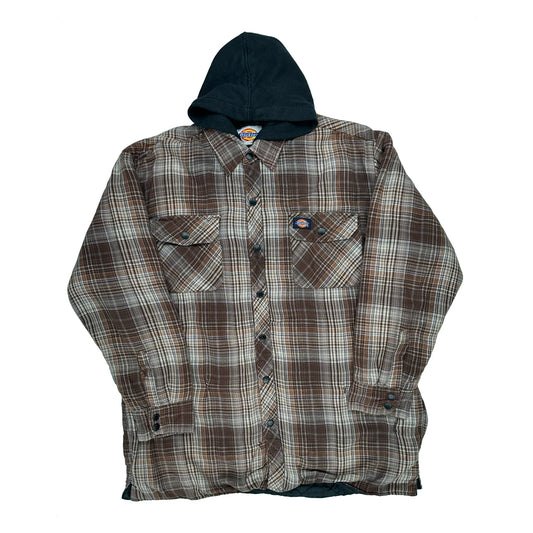 Dickies Checked Shirt Jacket - Large Brown Cotton