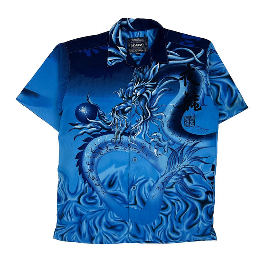 Dragon Ur Graphic Hawaiian Shirt - Medium Blue Polyester