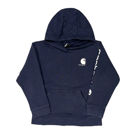 Age 7 Carhartt Spellout Hoodie - Small Navy Cotton Blend