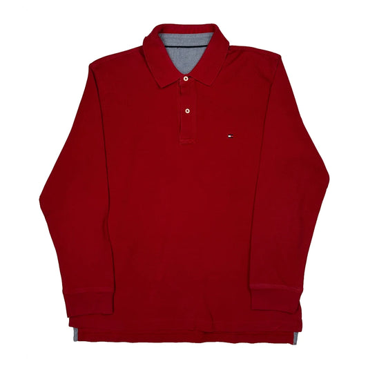 Tommy Hilfiger Long Sleeve Polo Shirt - Small Red Cotton