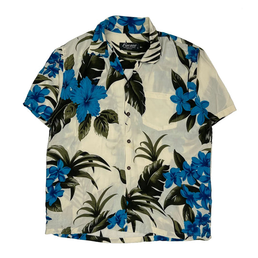 Favant Floral Hawaiian Shirt - Large Blue Viscose