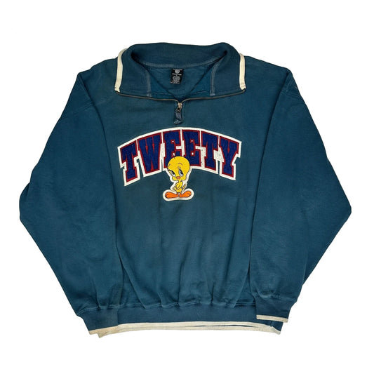 Tweety Bird Warner Bros Graphic 1/4 Zip - XL Blue Cotton Blend