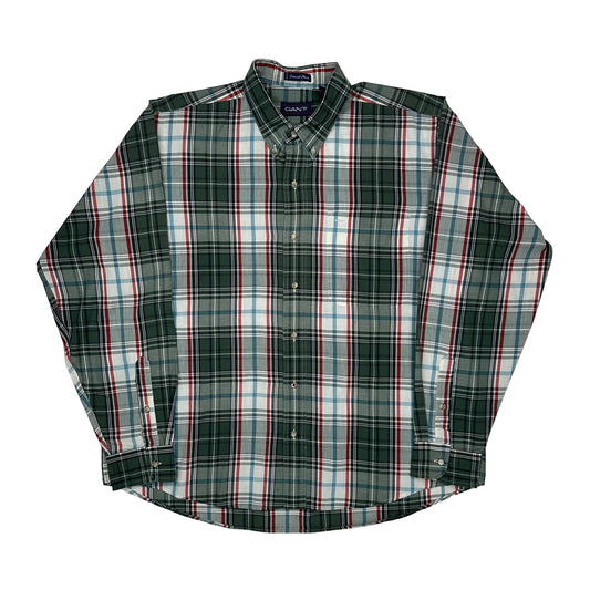 Foxhunt Plaid Gant Shirt - XL Green Cotton Blend