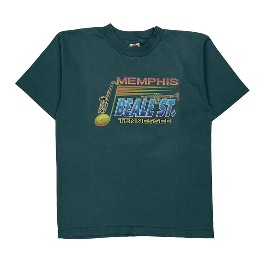 Memphis Beale St. Tennessee Looney Tunes Graphic T-Shirt - Medium Green Cotton