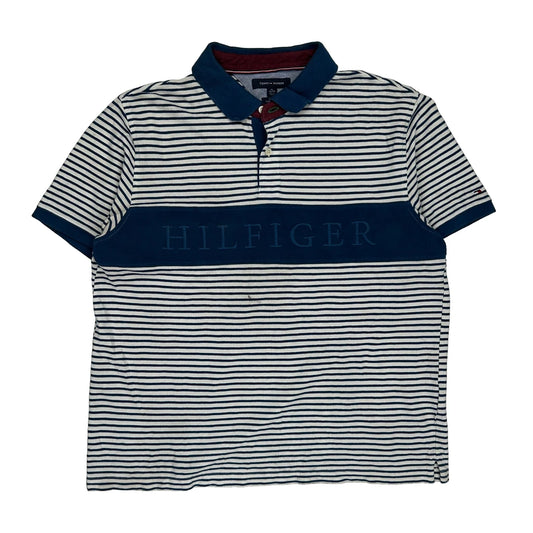 Tommy Hilfiger Striped Polo Shirt - XL White Cotton