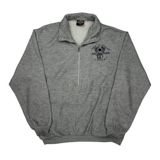 House Of Harley Davidson 1/4 Zip - Large Grey Cotton