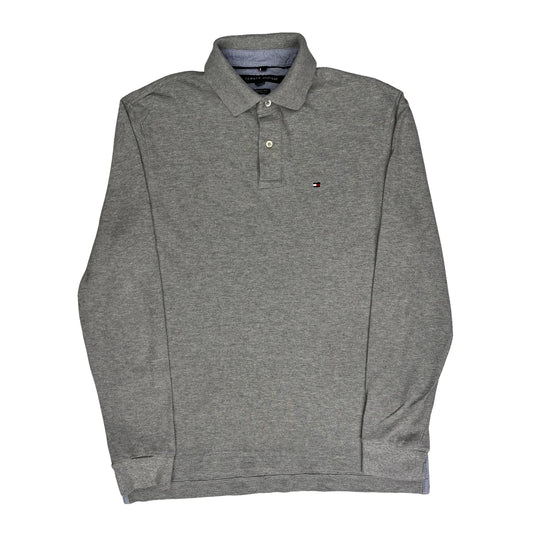 Tommy Hilfiger Long Sleeve Polo Shirt - Medium Grey Cotton Blend