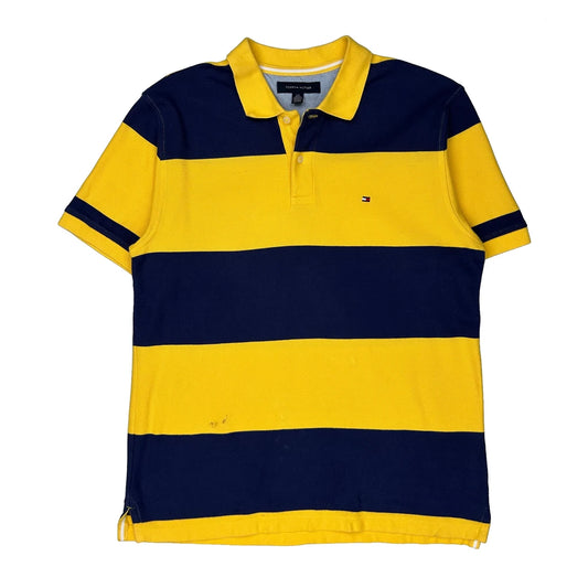 Tommy Hilfiger Striped Polo Shirt - Large Navy Cotton