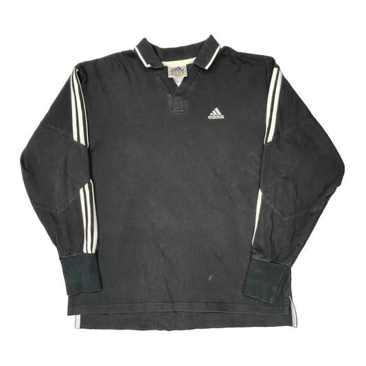Adidas Striped Rugby Shirt - Large Black Cotton