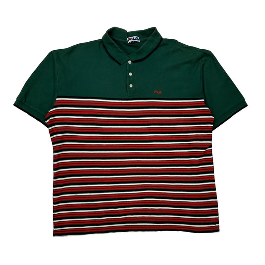 Fila Striped Polo Shirt - XL Green Cotton