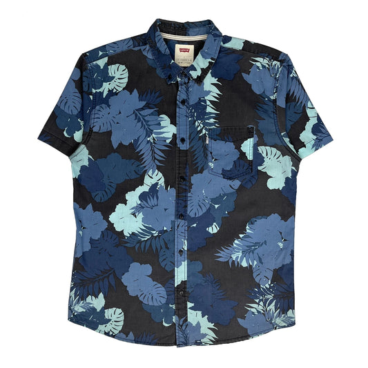 Levis Floral Hawaiian Shirt - Large Blue Cotton