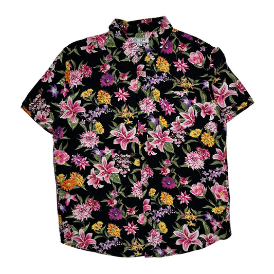 Concept Floral Hawaiian Shirt - XL Black Cotton