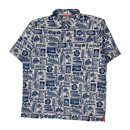 Tommy Bahama Floral Hawaiian Shirt - Large Blue Cotton