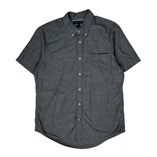 Vintage Tommy Hilfiger Short Sleeve Shirt - Large Grey Cotton