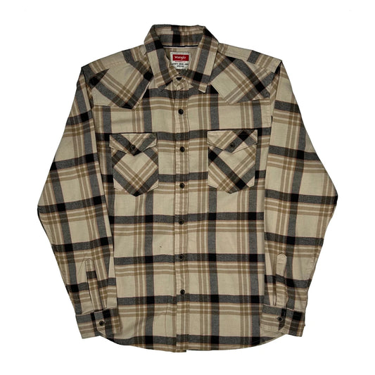 Vintage Wrangler Checked Flannel Shirt - Medium Beige Cotton